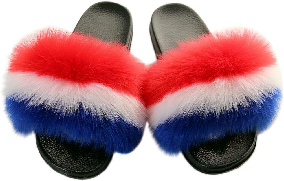 mh bailment 女式毛茸茸的毛皮拖鞋毛绒 filp 拖鞋滑梯露趾柔软平底