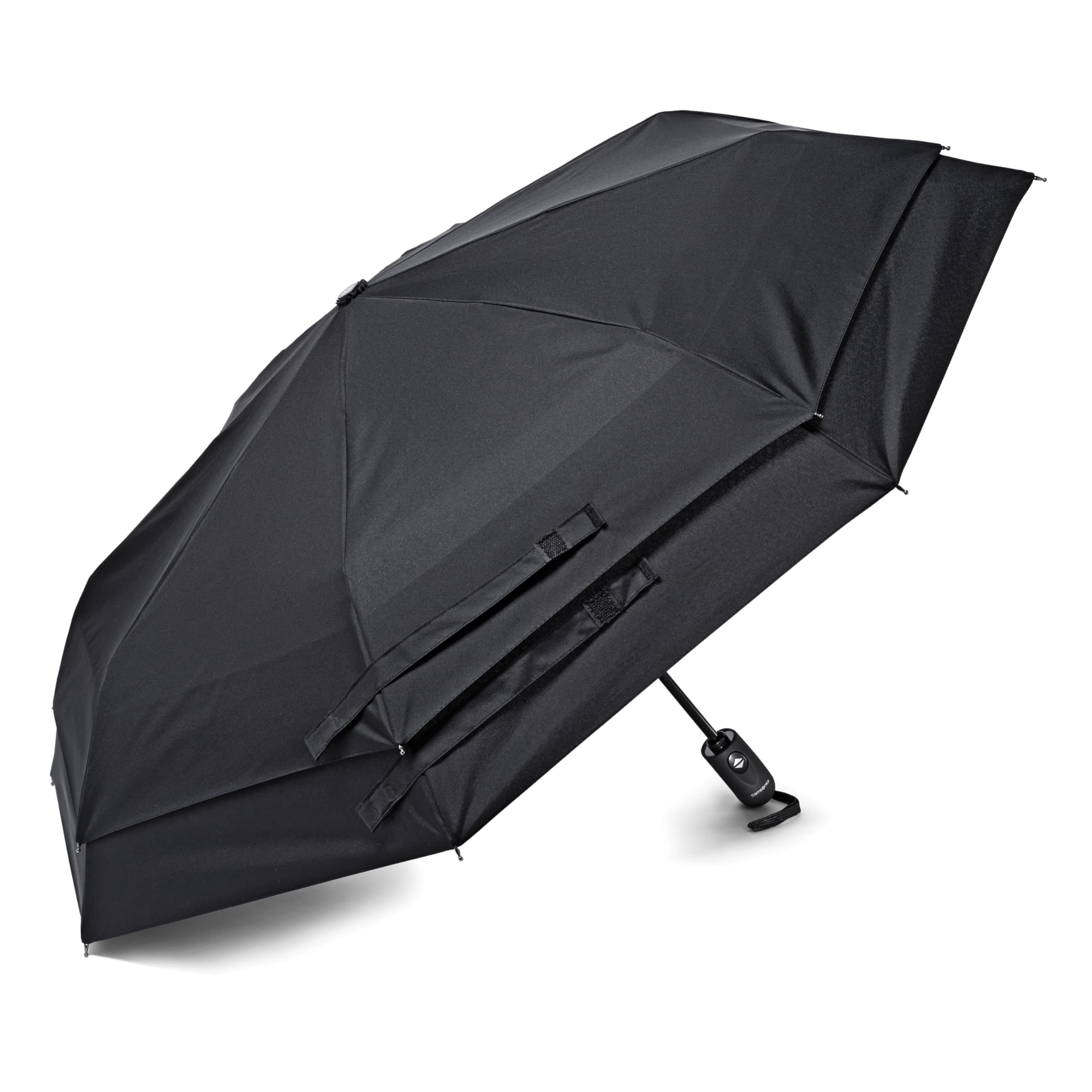 The Samsonite storm cover automatically opens/closes the umbrella