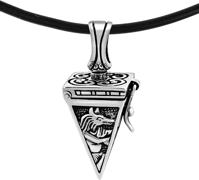 古埃及灵感金字塔 .925 纯银吊坠橡胶绳项链