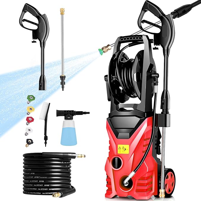 7gpm 电动高压清洗机 带电源软管 涡轮增压棒 5 个可互换喷嘴