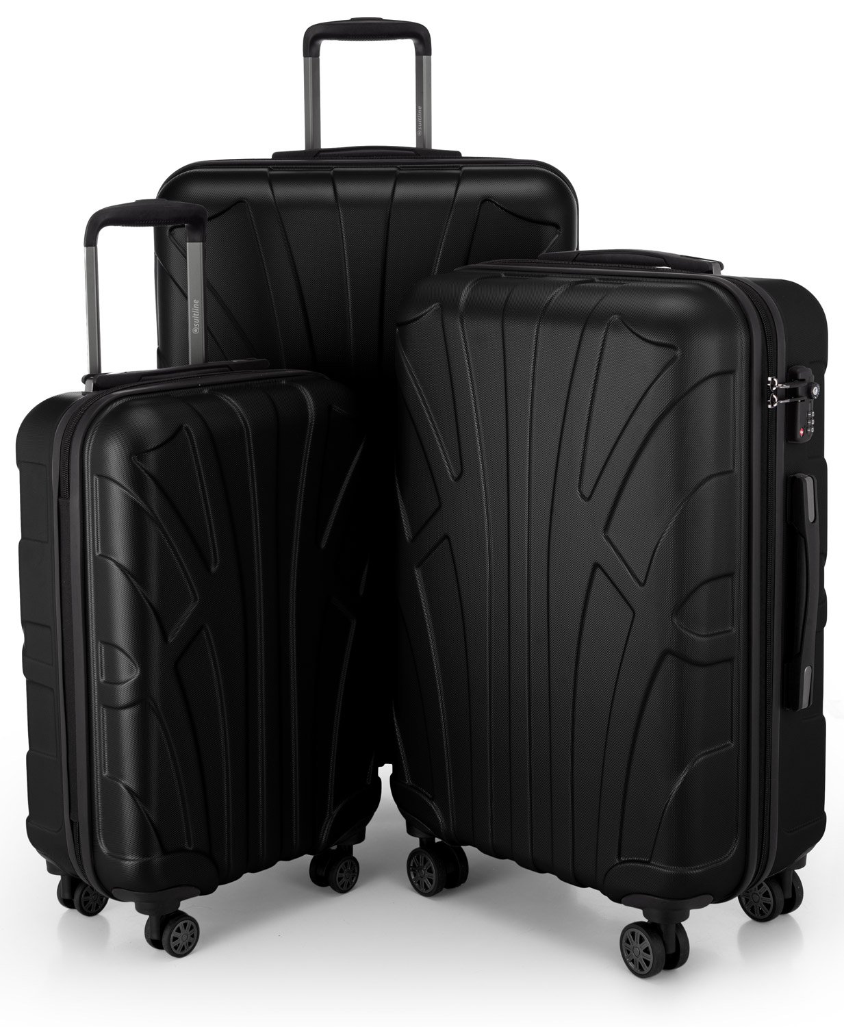Suitline - Handheld luggage hard shell - Luggage trolley case travel luggage - Set, 4-roll, TSA (S, M&L) black Koffer Set