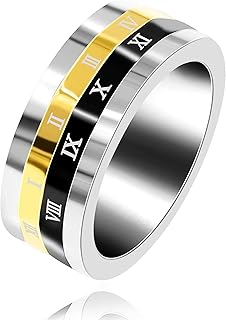 uloveido 罗马数字旋转日历戒指不锈钢男士数字戒指 y810
