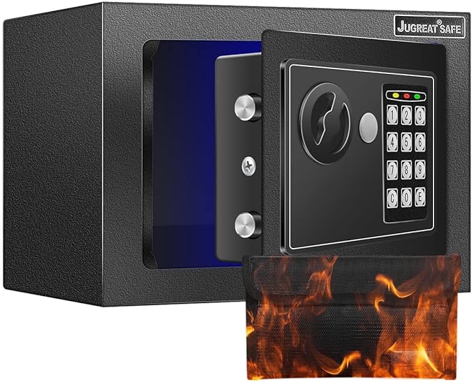 JUGREAT Safe Box with Induction Light,Electronic Digital Security Safe Steel Construction Hidden with Lock，Wall or Cabinet Anchoring Design for Home Office Hotel Business 0.23 Cubic Feet Black