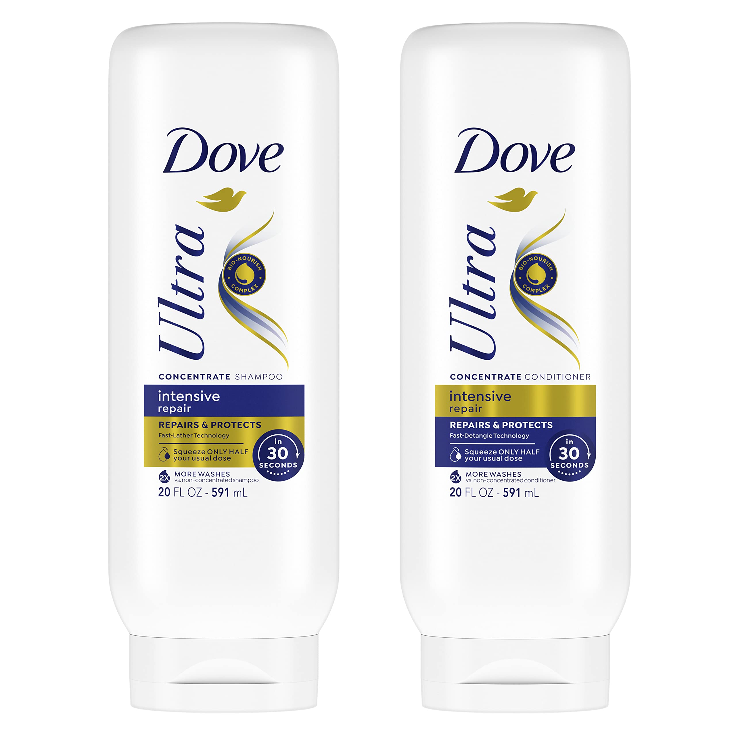 Dove Ultra Intensive Repair Concentrated Shampoo and Conditioner for Damage * repair and protection, Fast foaming and fast softening technology in 30 seconds, 2x wash, combo