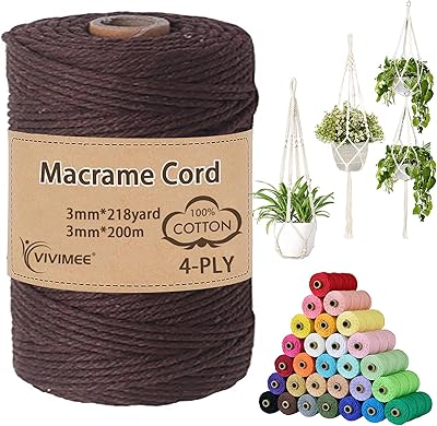 macrame cord, vivimee 3mm x 218 yard (about 200m) natural cotton