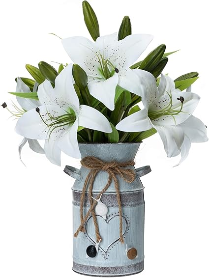 Miaten Tiger 百合灯泡仿真花束装饰花瓶人造百合花散装装饰加热牛奶罐花瓶家居装饰婚礼仪式房间装饰 Miaten 价格报价图片