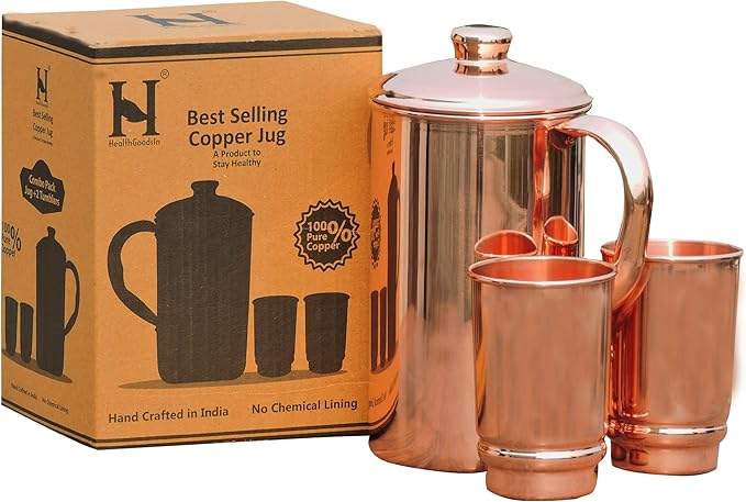 pure copper water jug 带 2 个铜杯 — 用于 ayurveda health