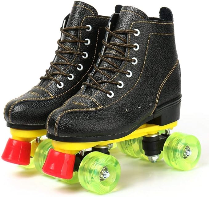 xudrez 牛皮溜冰鞋,四轮滑冰鞋,经典可调节溜冰鞋,适合女孩和男孩室内