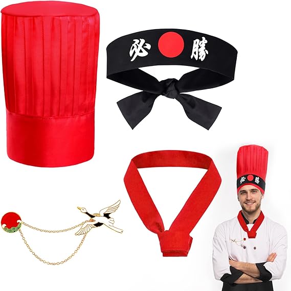 keymall hibachi 厨师帽日本厨师服装配饰铁板烧高大厨师帽 hachimaki