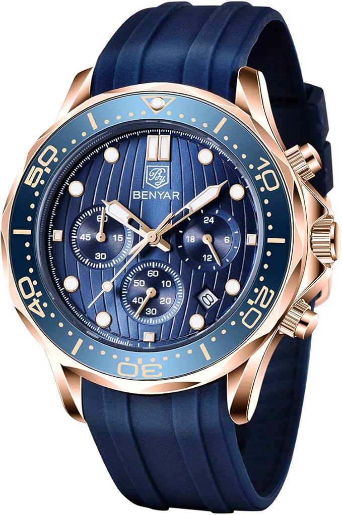 benyar 男士腕表石英机芯硅胶表带模拟计时商务运动设计男士手表 3atm