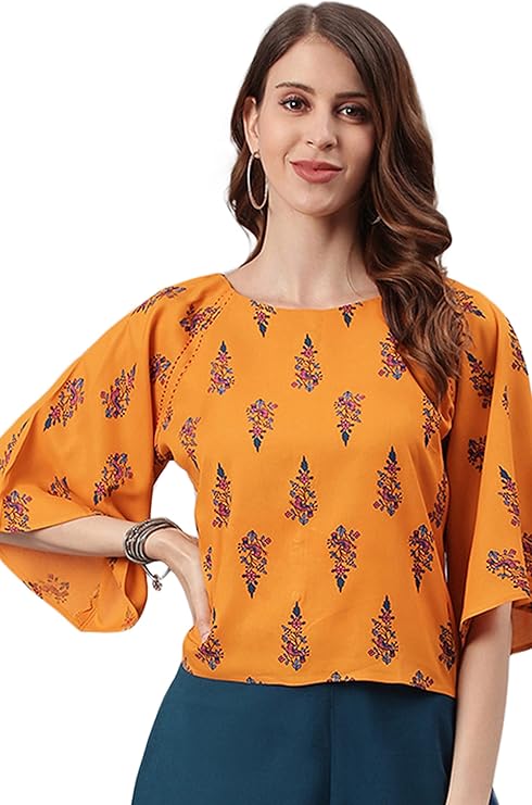 janasya 女式芥末人造丝上衣