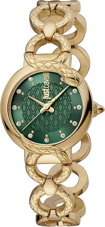just cavalli 女式动物石英不锈钢表带,金色,14 款休闲手表(型号:jc1l