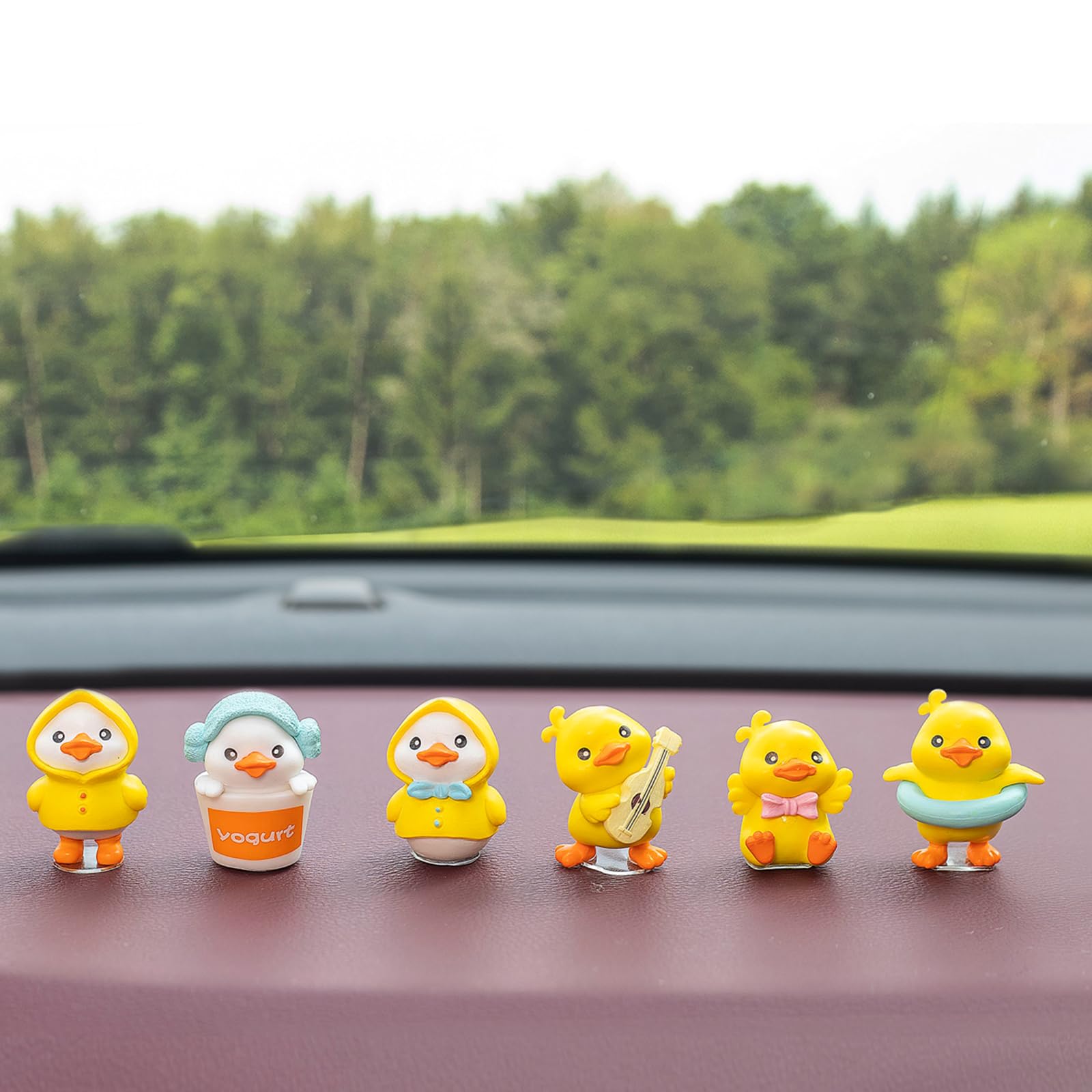 MuMyer Yellow Duck Car Dashboard Decor 6 Cute Duckling car accessories Set with smile and Hello logo Car interior Home desktop decor