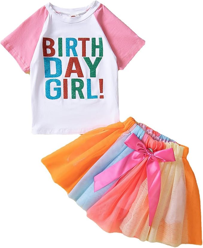 生日女孩服装婴儿幼儿女孩 t 恤上衣芭蕾舞短裙蛋糕网眼连衣裙 2 件