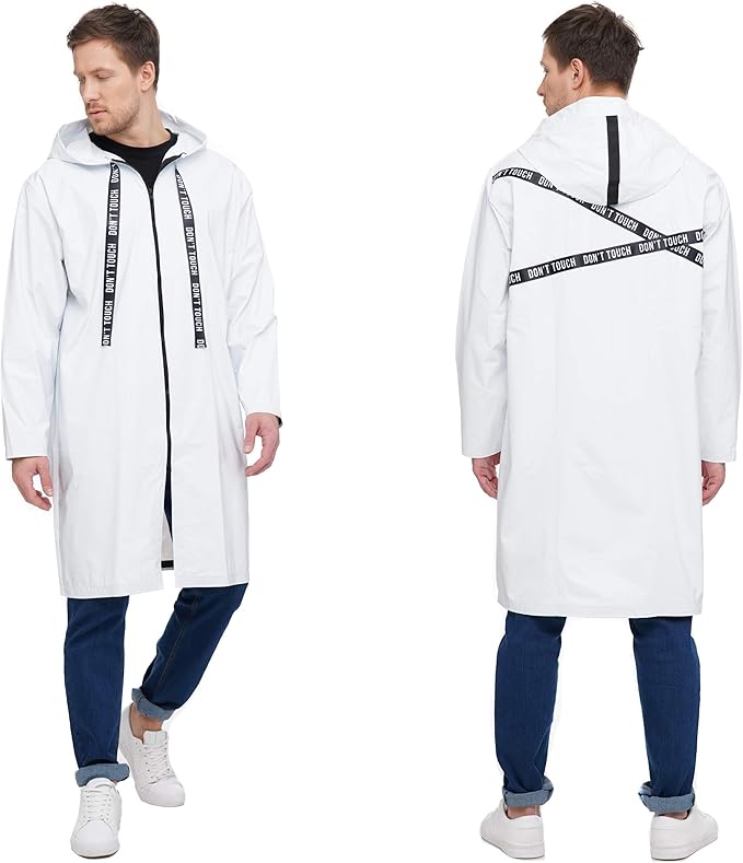 drydope 男式连帽防水雨衣 - 全长拖鞋 - 轻质雨衣 - 时尚白色