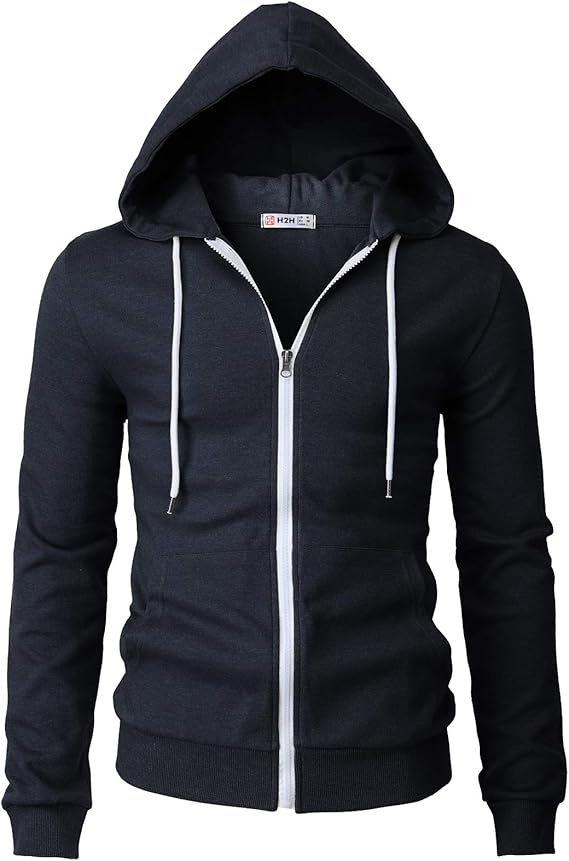 h2h 男式休闲拉链连帽夹克双棉轻质连帽