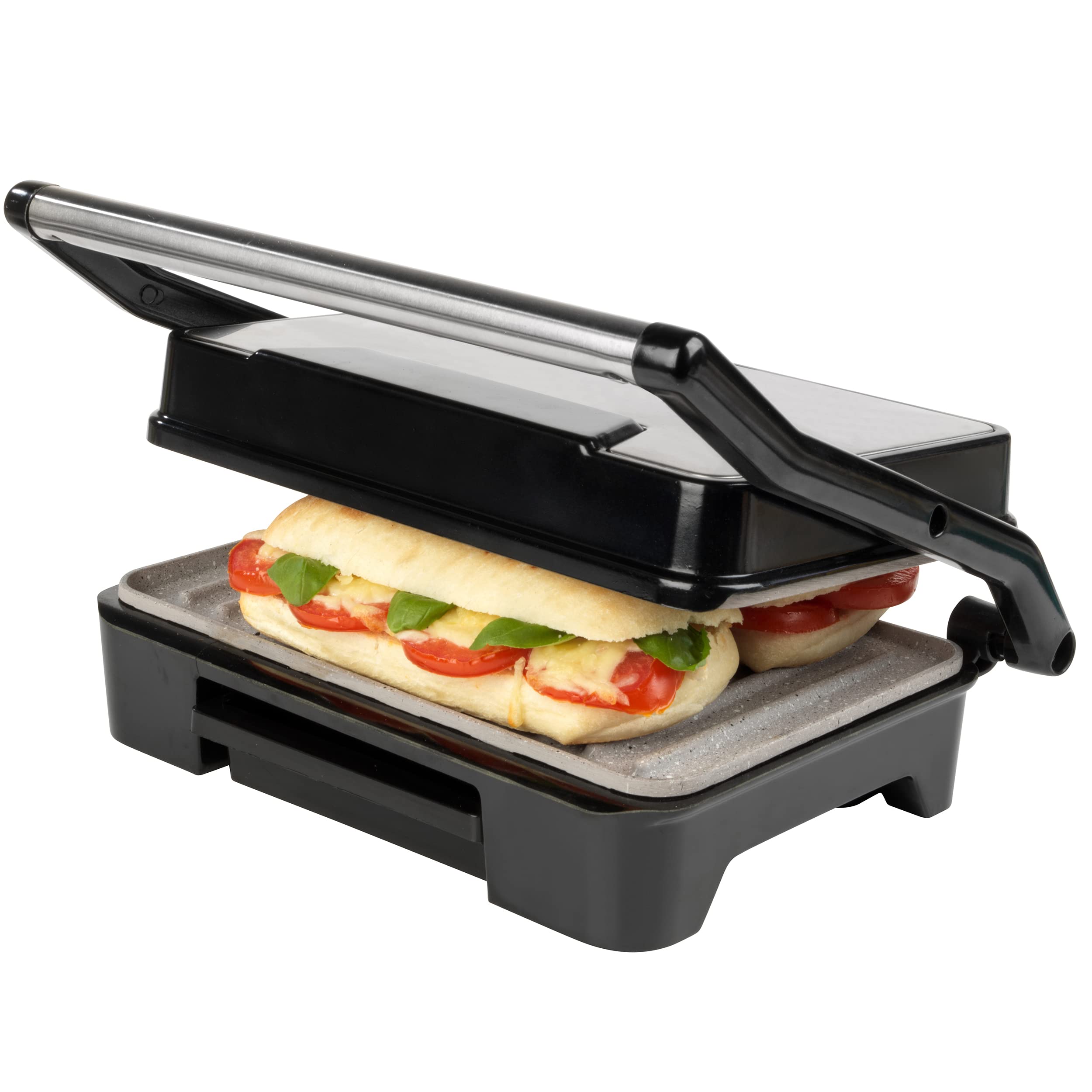 PROGRESS Multi-functional non-stick Panini Sandwich Maker - Pan-seared, marble-effect coating, 750-watt toaster, no oil required, drip pan for excess grease, floating hinge for thicker cuts