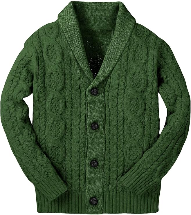 narex 幼儿男童青果领开衫毛衣绞花针织纽扣宽松前开襟柔软冬季针织服