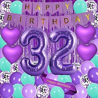 紫色 32 岁生日派对装饰用品紫色主题生日快乐腰带 101.