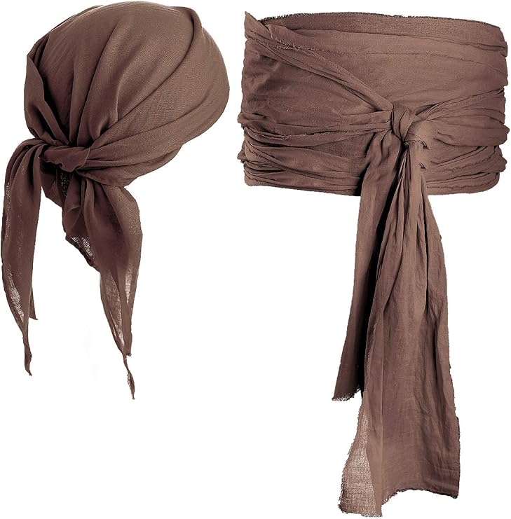 satinior 万圣节海盗服装中世纪文艺复兴亚麻海盗头巾和大型腰带服饰