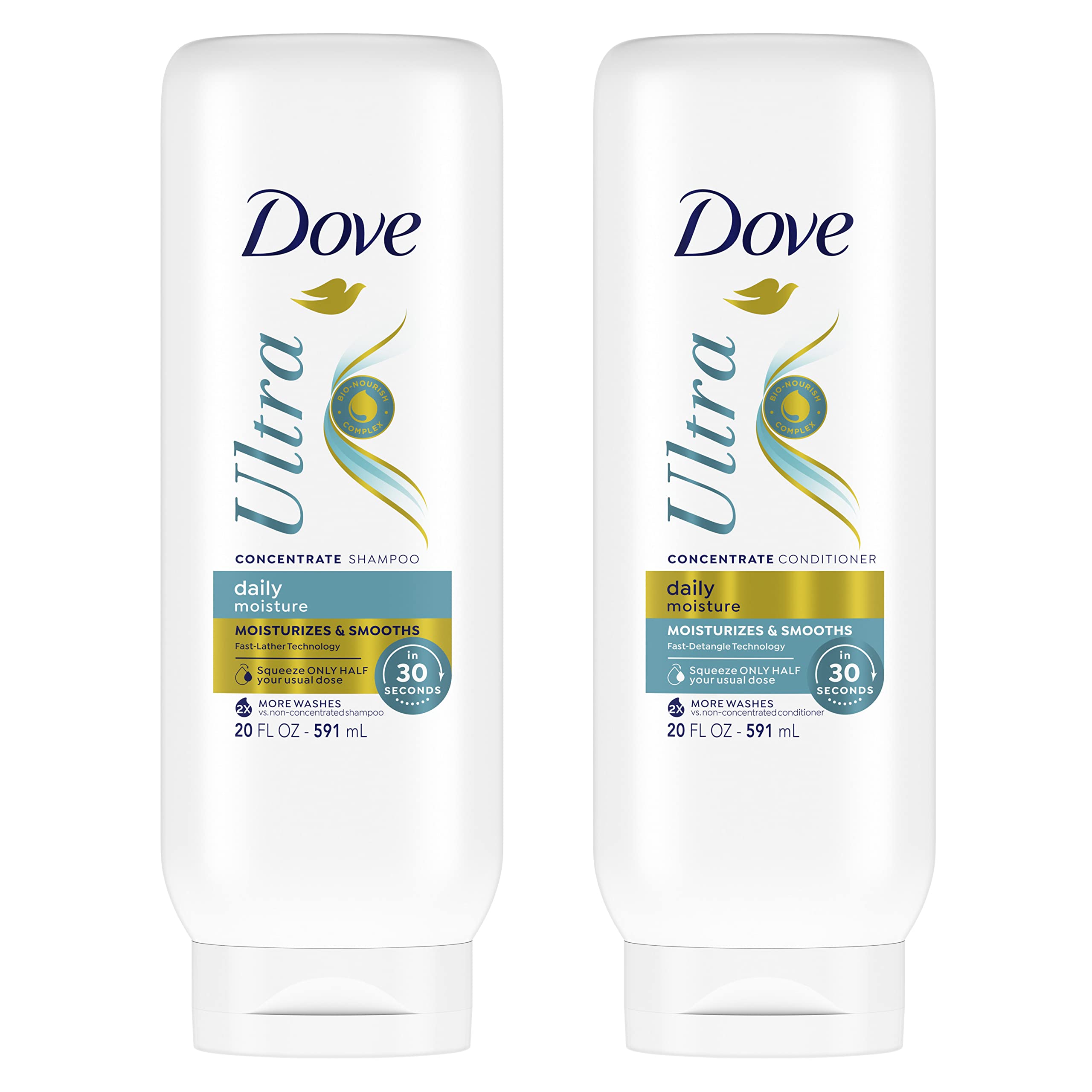 Dove Concentrate Shampoo and Conditioner Set for dry *, moisturize and smooth in 30 seconds, Fast Lather and Fast Softener technology, 2x wash, combined pack