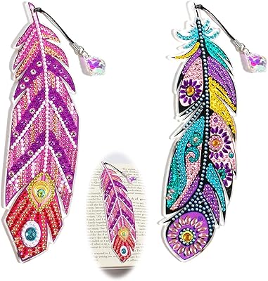 2件钻石画图片书签羽毛手工水钻书签5d diy钻石画书签刺绣绘画书签