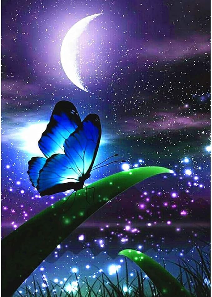 skryuie diy 5d 钻石画数字套件蝴蝶月亮,钻石艺术昆虫水晶刺绣十字绣