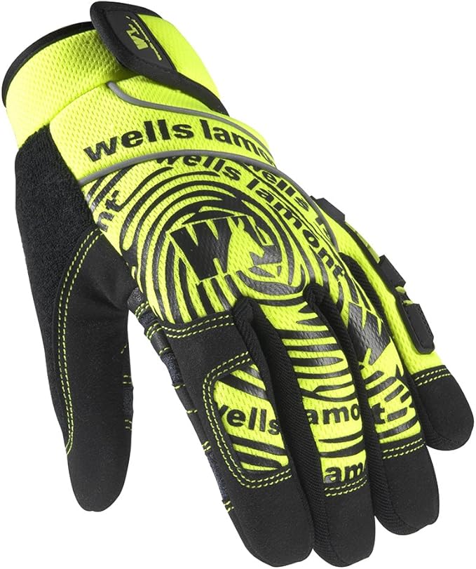 wells lamont a7003ym hi-viz 黄色机械手套轻质衬垫合成皮革手掌