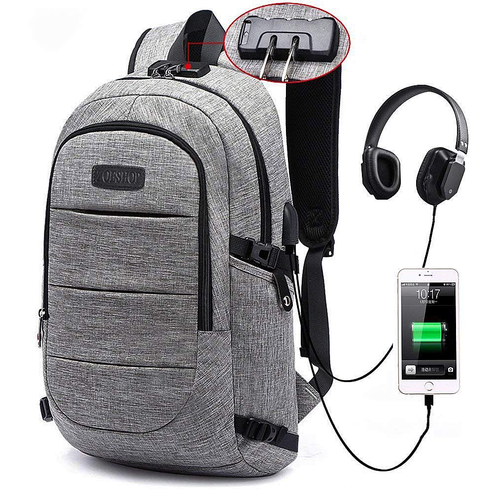 Backpack, business laptop backpack travel computer bag, with USB charging port headphone port, suitable for men and women boys and girls...