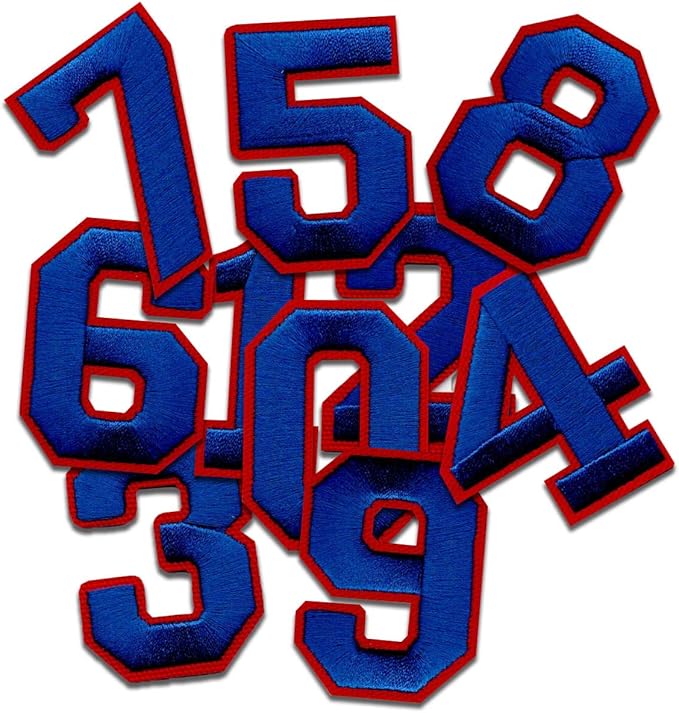 *蓝 0-9 熨烫补丁 数字补丁刺绣装饰修补补丁 适用于衣服 a-87