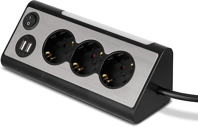 rev 2400050010 lightsocket,三孔插座(led)2 x usb,3680w,黑色