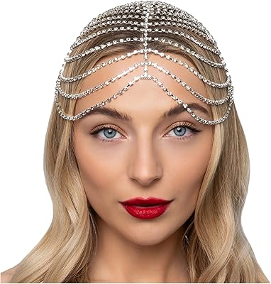 银色钻石水钻头饰女士水晶头 gatsby 配饰女士女孩头链发链, 常规