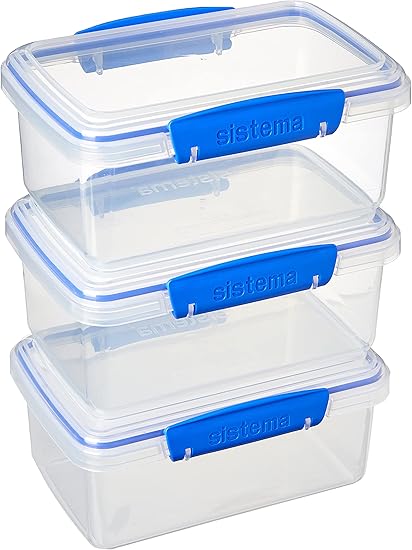 Sistema Klip It 矩形系列食品储存盒 33 8 盎司 1 0 升 透明 蓝色 3 件装 亚马逊中国 厨具