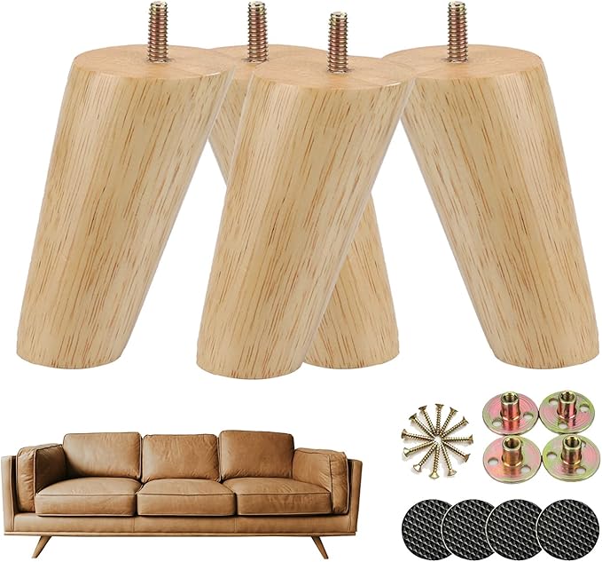 2 厘米)实木家具腿倾斜原木色梳妆台腿沙发替换腿,中世纪沙发腿,适用