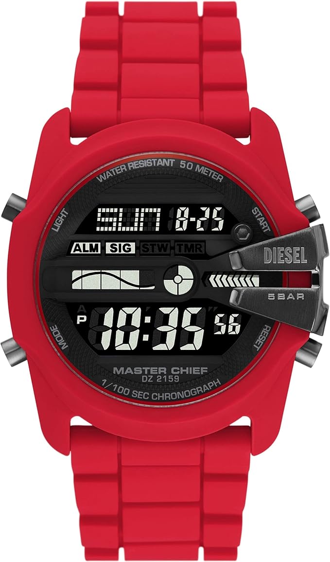 diesel 男式数字石英手表硅胶表带 dz2159, 红色, 表带 : 亚马逊中国
