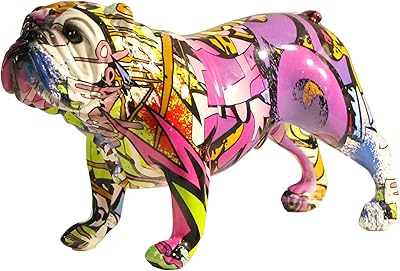 彩色法国斗牛犬雕像,创意涂鸦彩色艺术斗牛犬雕像,树脂工艺动物雕塑