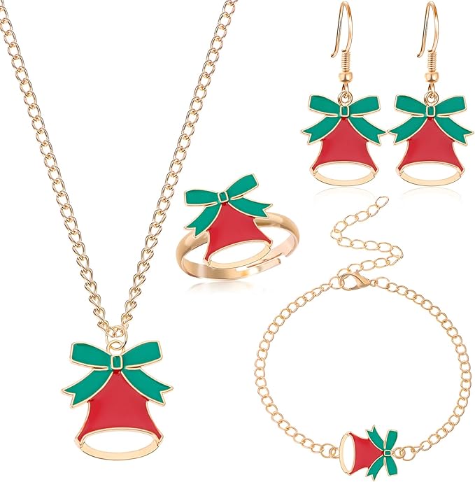 5 件装圣诞首饰套装,适合女孩搪瓷圣诞节假日珠宝挂坠圣诞老人吊坠