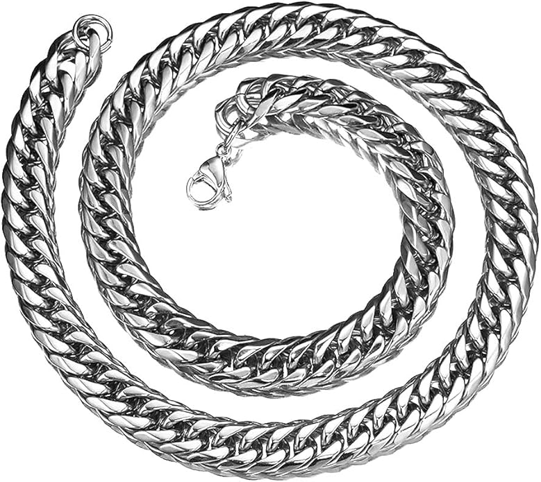 男式不锈钢银色16&nbsp;mm 宽锁链式项链