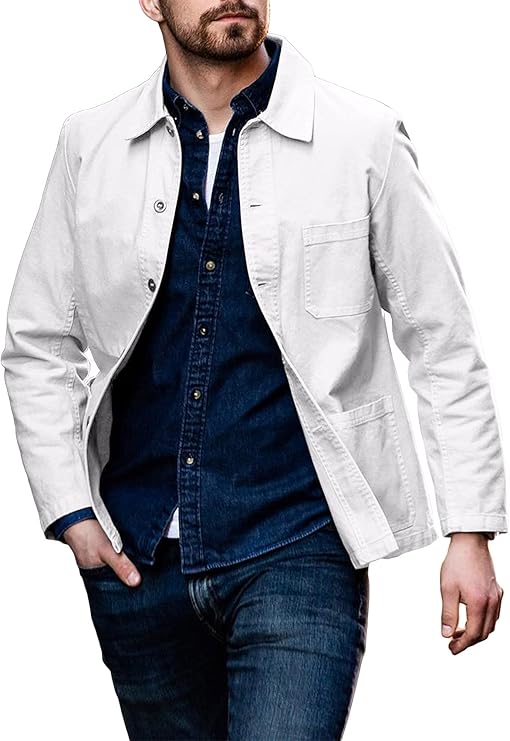 karlywindow 男式轻质军装衬衫夹克衬衫系扣长袖棉质衬衫狩猎夹克