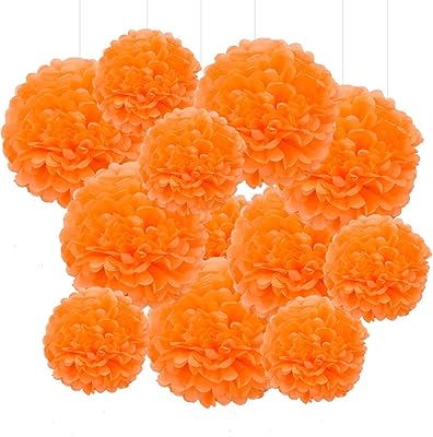 gaka favor 橙色纸巾悬挂纸绒球,花球婚礼生日派对装饰(6 件 30.