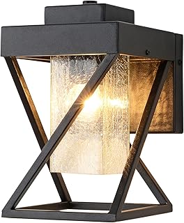 delicavy 小型户外壁灯外部灯具壁挂式门廊灯防水黑色表面带裂纹玻璃