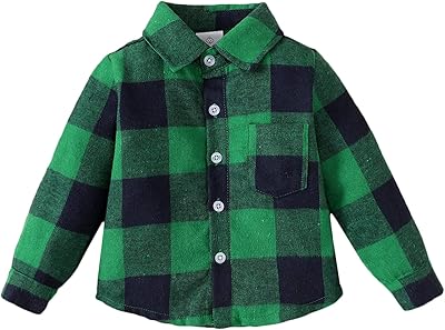 romperinbox 幼儿男孩女孩法兰绒布法罗格子衬衫长袖纽扣上衣秋冬服装