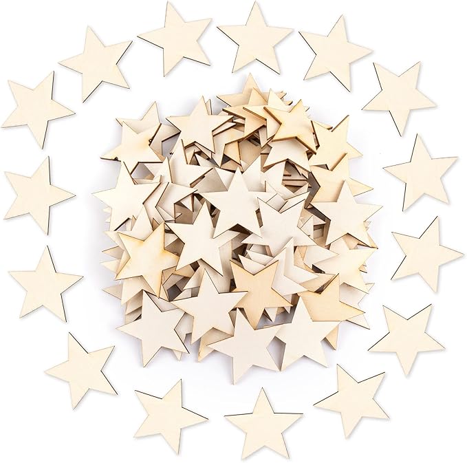 framendino,75 件装木质星星镂空未完成的木制星星碎片用于 diy 工艺