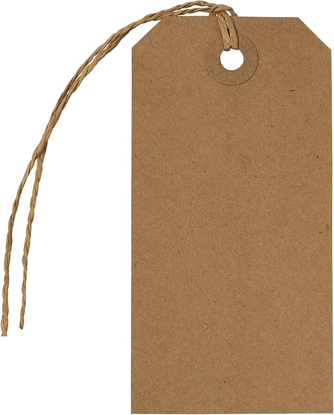 jam paper 高级礼品标签 带绳子 - 4 1/4 x 2 3/8 - 棕色牛皮纸可回收