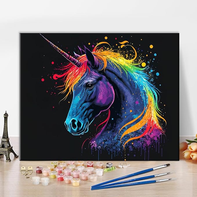 tishiron 独角兽数字绘画彩色数字绘画成人diy油画套件,丙烯酸画套件