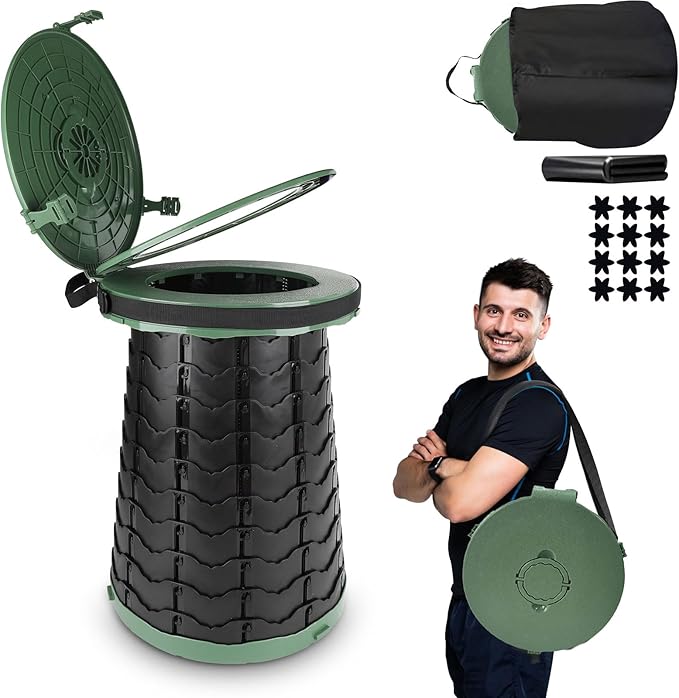 适用于露营,旅行,房车,户外,可伸缩野营厕所带马桶,30个垃圾袋