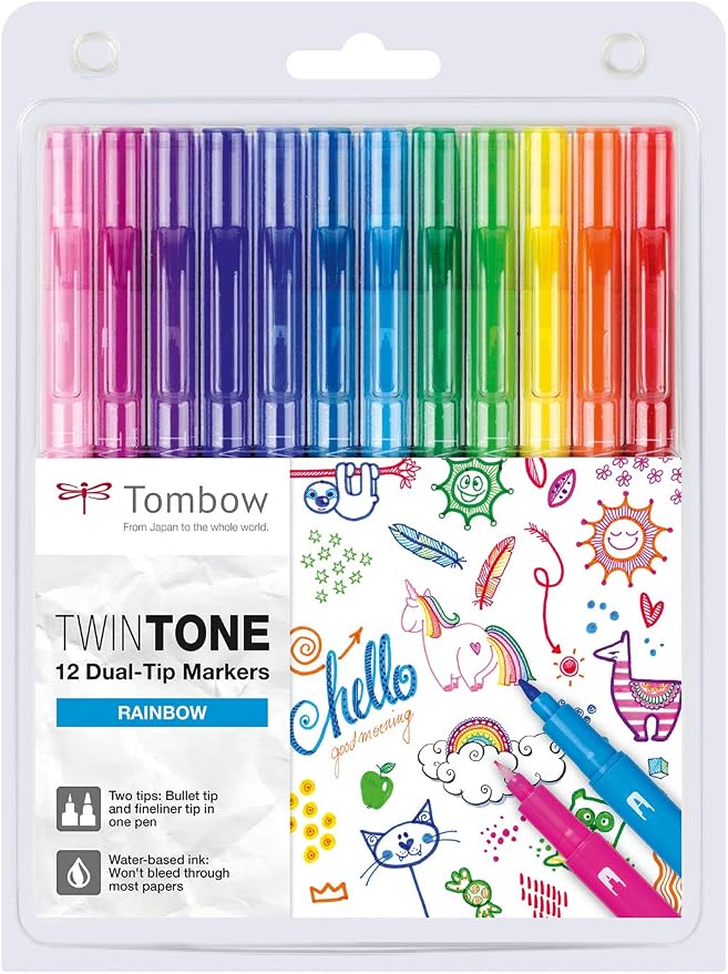 tombow twin tone 双色笔尖马克笔,12支,彩虹色