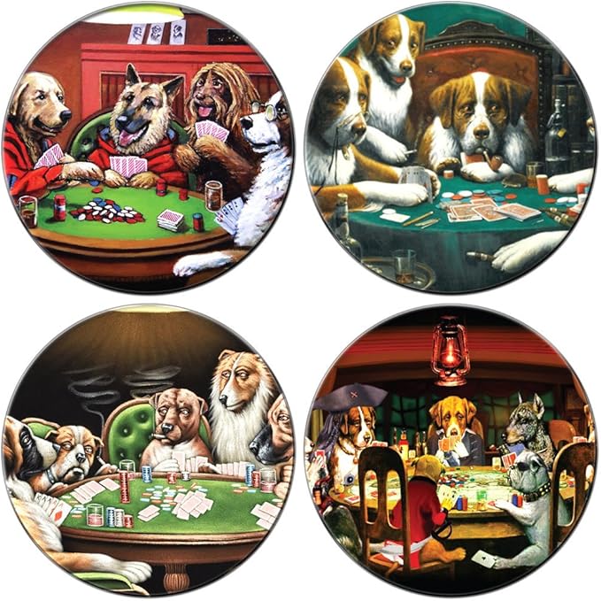 sterling 游戏狗狗玩扑克套装玻璃杯垫,透明