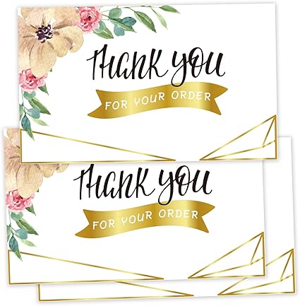 50 张感谢卡 客户感谢卡 桃金色花卉卡购买插件支持小型商务 包装插入2x3 5 英寸 亚马逊中国 办公用品