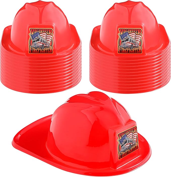 24 件儿童消防员帽塑料消防员帽消防队长头盔装扮派对帽子儿童服装